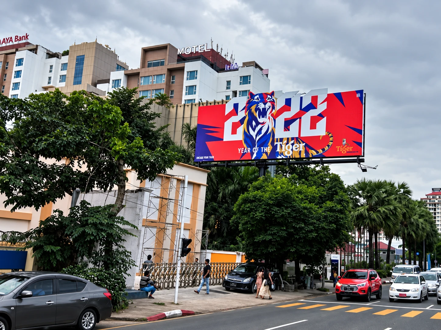Tiger Beer consumer campaign artwork displayed on a billboard in Myanmar